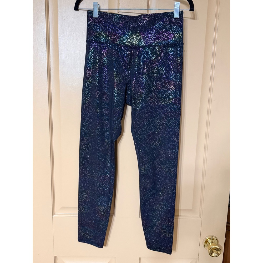 Wildfox Sport Rainbow Iridescent Foil Speckle Leggings Black High Waist Medium